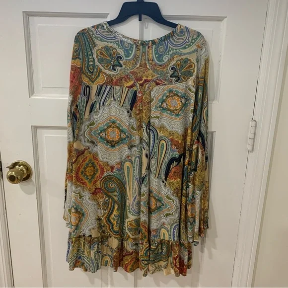 Umgee Women’s Boho Oversized Tunic Mini Dress Fall Flowy Peasant Sleeve Size L - Picture 8 of 12